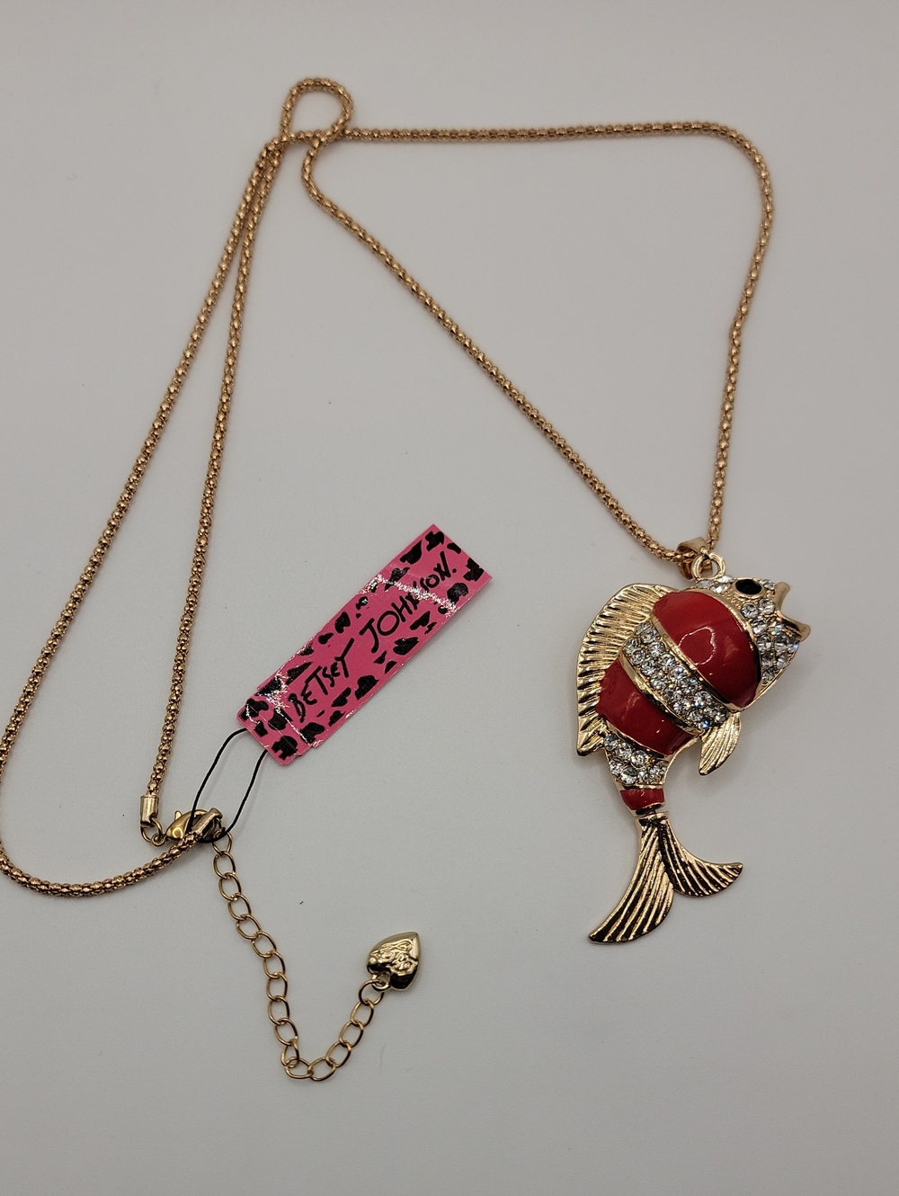 Betsey Johnson Gold-Tone Red Fish Pendant Necklace 28" Chain NWT